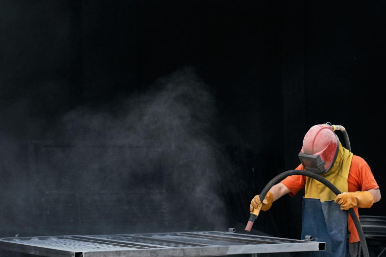 Welder working with sparks in workshop